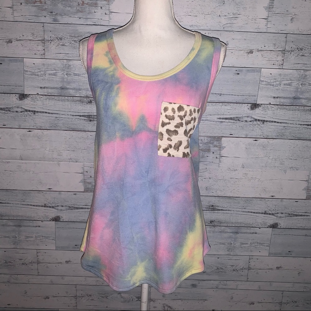 7th Ray tie dye slash back tank top with pocket